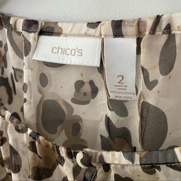 Chico's 3/4 Length Sleeve with Elastic Waist Cheetah Print Semi-Sheer Blouse - Picture 5 of 10